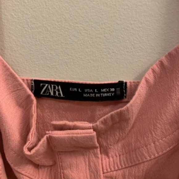 ZARA Pink Fitted Corset Cropped Flare Leg Jumpsuit with Belt - Picture 4 of 6